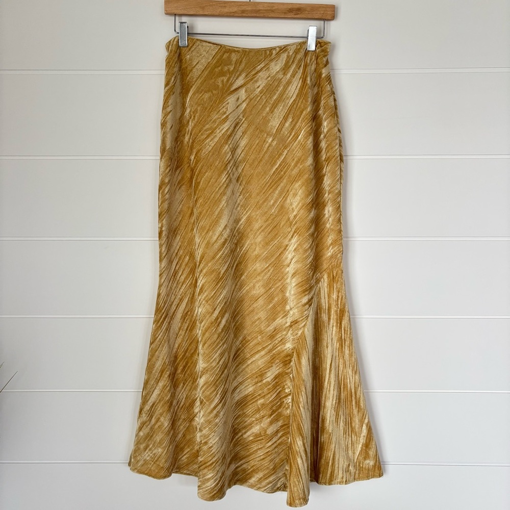 Free People Hay There Noa Velvet Slip Maxi Skirt Gold Women's Small